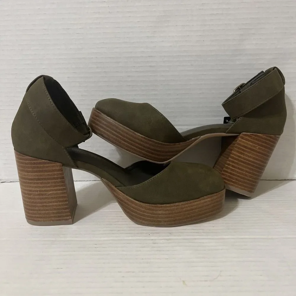 House of Harlow Revolve Tanner Mary Jean Block Heel platform Size 8.5 green - Picture 7 of 9